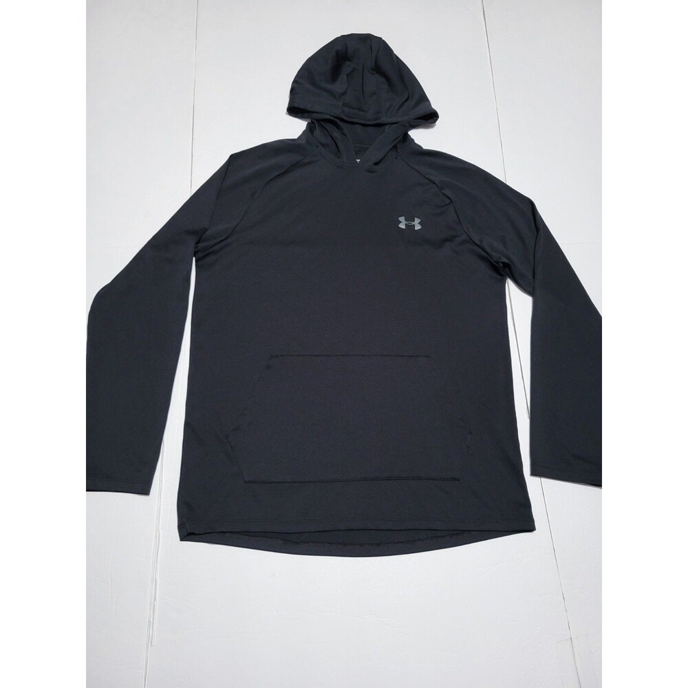 L5)Under Armour Threadborne HeatGear Men's M Black Hooded Pullover Tee